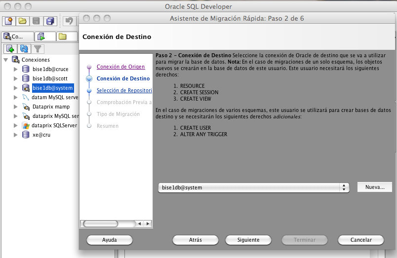 Asistente de migración de bases de datos de Oracle SQL Developer