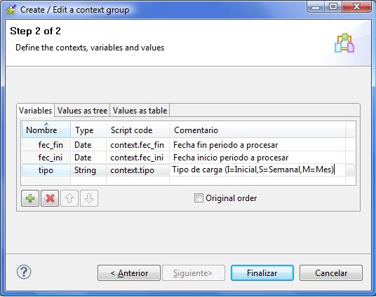 Contexto para la ejecución del Job