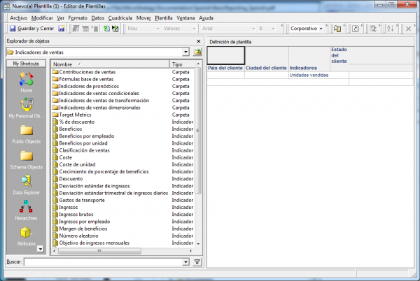 Editor de Plantillas de informes Microstrategy