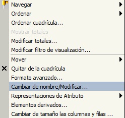 Modo Interactivo - Opciones disponibles en tabla