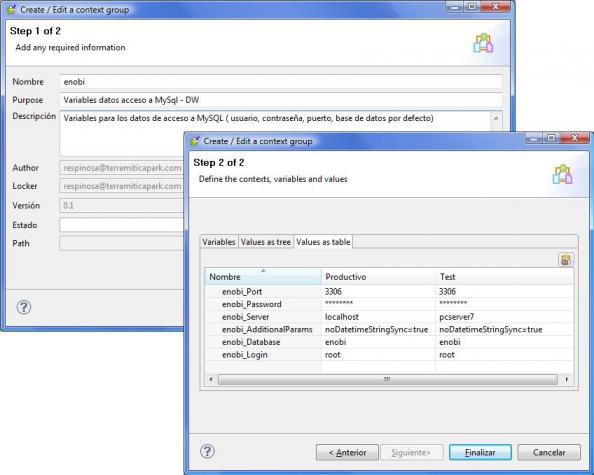 Definición de Contextos en Talend