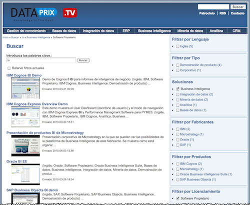 Faceted Search en Dataprix.tv