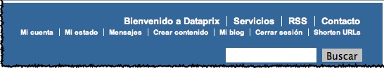 Menu de usuario en la cabecera de Dataprix