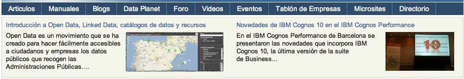 Menú principal y artículos destacados de Dataprix