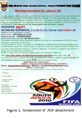 Spam FIFA 2010 con un adjunto en PDF