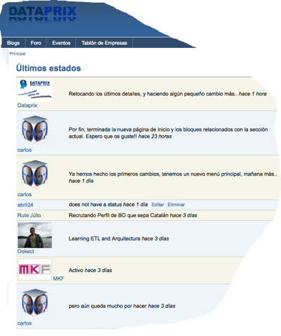 Estados en Dataprix, como Facebook