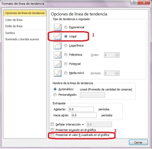 Selección de tipo de regresión en Excel