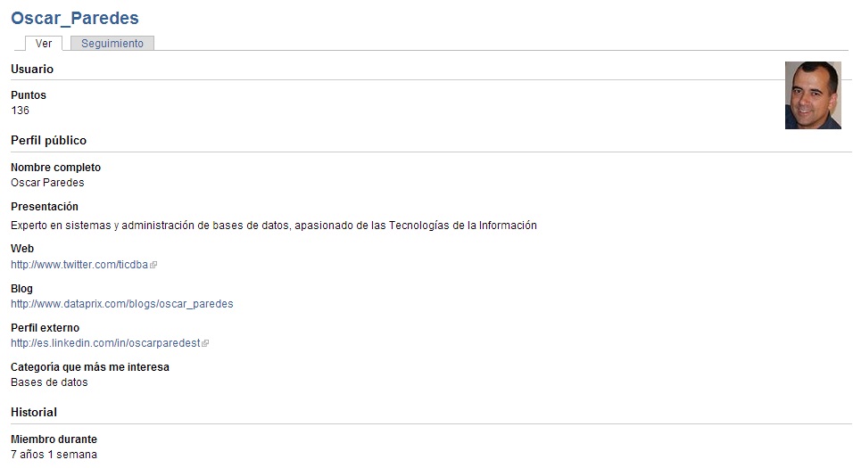 Perfil de usuario en Dataprix