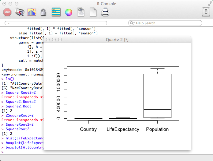 Consola de R y Boxplot