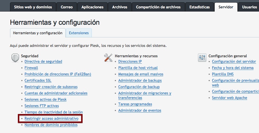 Restringir acceso a plesk por IP