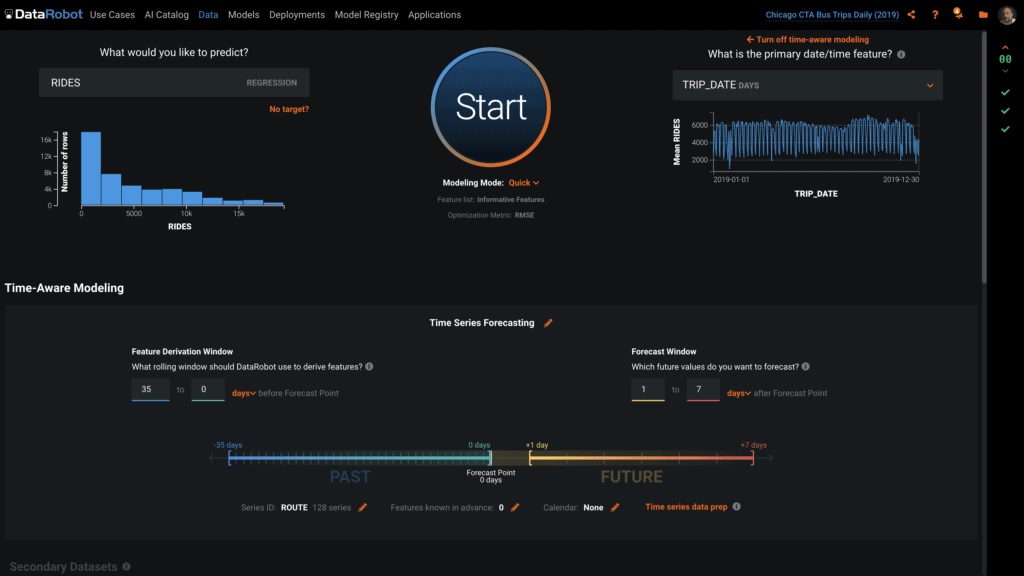 DataRobot Series temporales