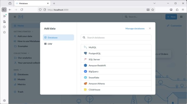 Página de documentación sobre cómo añadir y gestionar bases de datos en Metabase