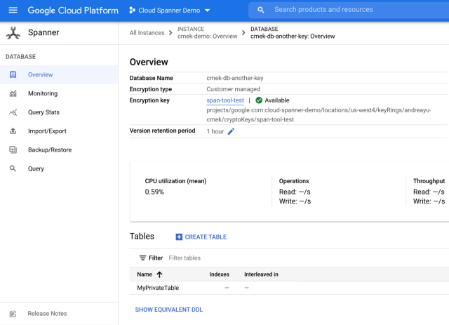 Google Cloud Spanner Console