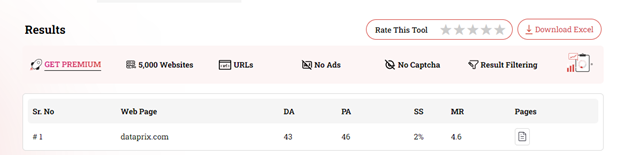 "Domain Authority Results"