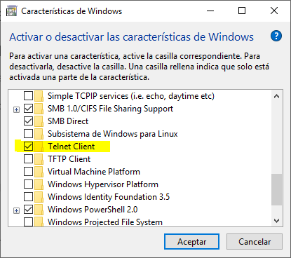 Activar Telnet en Windows